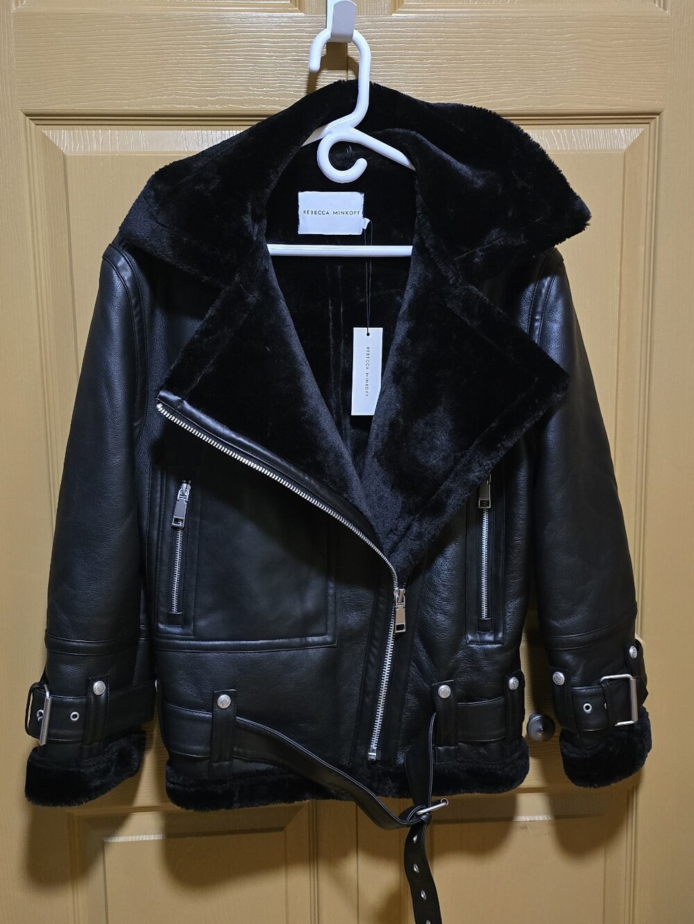 NWT Rebecca Minkoff Black Faux Leathwr Moto Coat